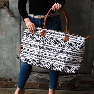 Black and White Aztec Weekender Bag